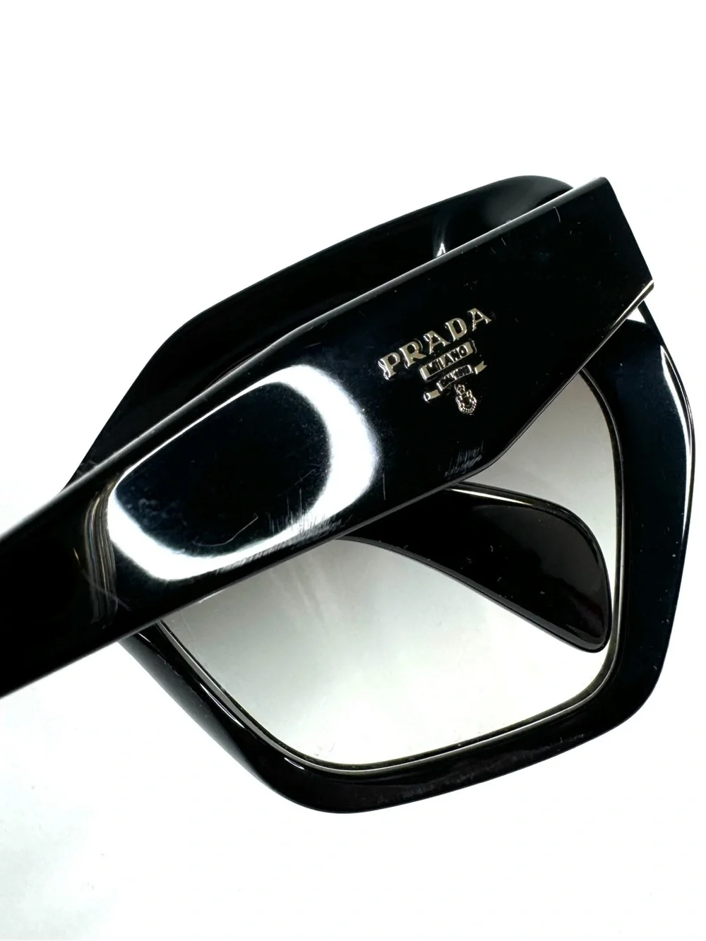 PRADA Sunglasses NEW SPR 16R 1AB-0A7 Black Oversized Cat Eye Hexagon